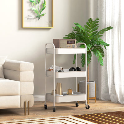 HOMCOM Three-Tier Steel Storage Trolley - White 