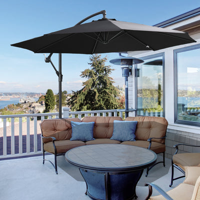 Outsunny 2.45m Overhanging Cantilever Parasol, with Cross Base - Black 
