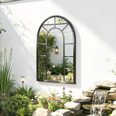 Outsunny Arched Mirror, Shatterproof Acrylic Windowpane Wall Mounted Mirror with Robust Metal Frame, 71 x 51 cm, Black 