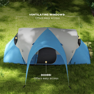 Outsunny 3000mm Waterproof Camping Tent for 5-6 Man, Family Tent with Porch and Sewn in Groundsheet, Portable with Bag, Blue 