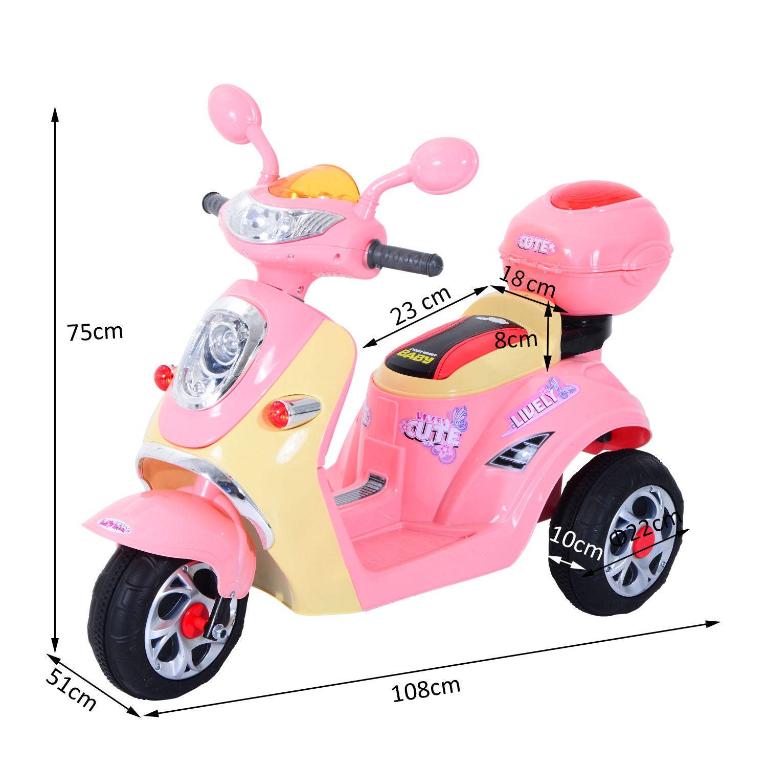HOMCOM Kids Electric Ride On Toy Car 6V Electric Motorbike with Chargeable Battery Headlight and Music for 3-5 Years - Pink 