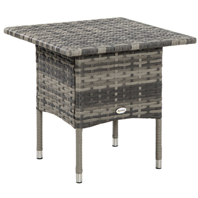 Outsunny Rattan Side Table, Outdoor Coffee Table with Plastic Board Under the Full Woven Table Top for Patio, Garden, Balcony, Mixed Grey 