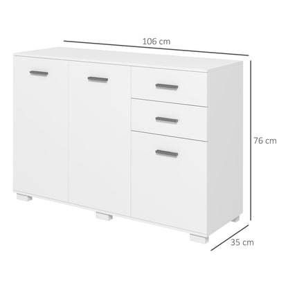 HOMCOM Sideboard, Modern Storage Cabinet with 2 Drawers, 3 Doors and Adjustable Shelves, Kitchen Cabinet for Living Room, Dining Room, High Gloss White 