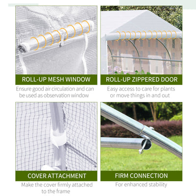 Outsunny Walk-In Polytunnel Greenhouse Warm House Garden Tunnel Shelter Plant Shed with Door and Windows, Galvanised Steel Frame, 3.5 x 3 x 2m, White 