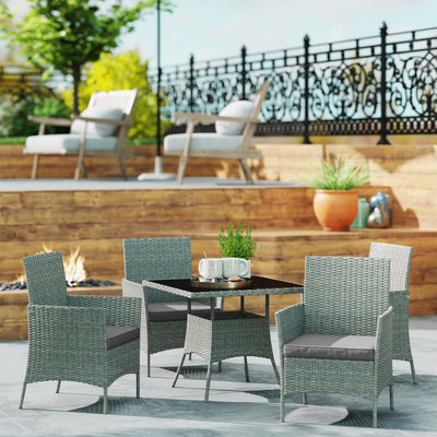 Outsunny Five-Pieces Rattan Dining Set - Light Grey 