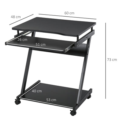 HOMCOM Movable Computer Desk with 4 Moving Wheels Sliding Keyboard Tray Home Office Workstation Black 