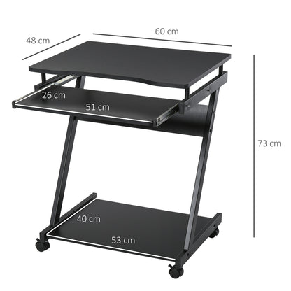 HOMCOM Movable Computer Desk with 4 Moving Wheels Sliding Keyboard Tray Home Office Workstation Black 