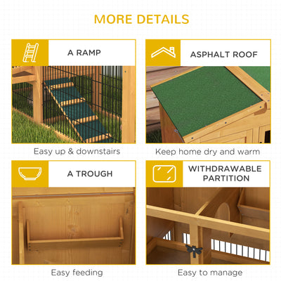 PawHut Wooden Rabbit Hutch with Outdoor Run Yellow 