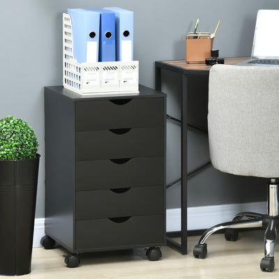 HOMCOM 5 Drawer Mobile Filing Cabinet, Vertical File Cabinet, Modern Rolling Office Storage Organizer Cupboard, Black 