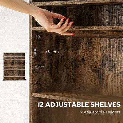 HOMCOM 16-Compartment Media Shelf - Rustic Brown 