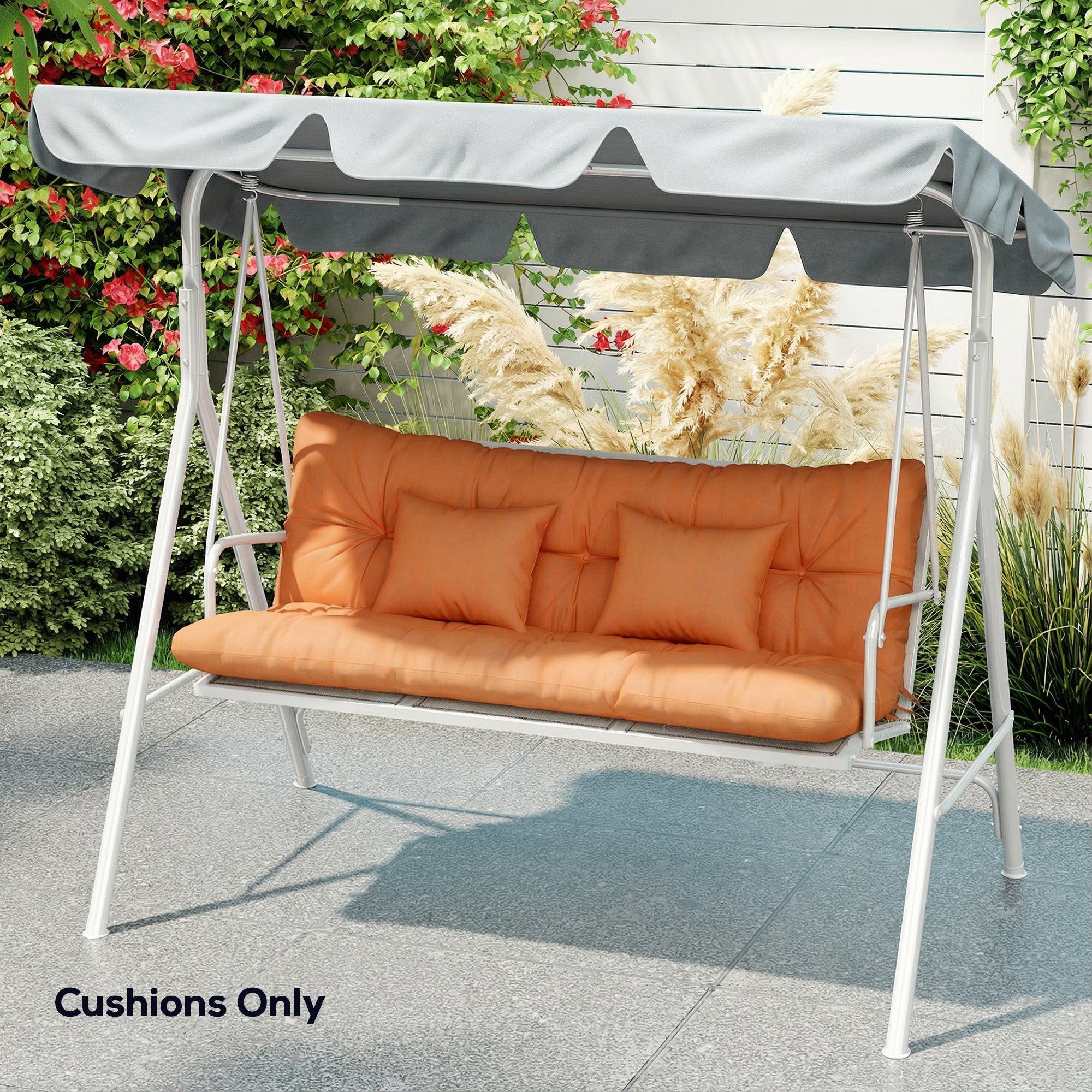 Outsunny Outdoor Seat Cushions Back Cushion with 2 Pillows, Water Repellent Seat Pads for 3-Seater Chair, Orange 