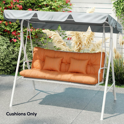Outsunny Outdoor Seat Cushions Back Cushion with 2 Pillows, Water Repellent Seat Pads for 3-Seater Chair, Orange 