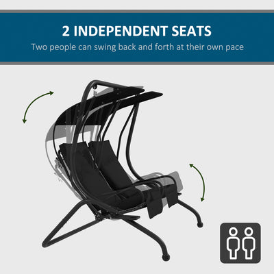 Outsunny Two-Seat Garden Swing Chair, with Protective Canopy - Black 
