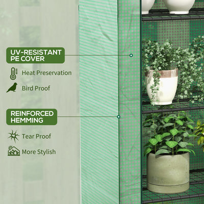 Outsunny 4 Tier Mini Greenhouse with Reinforced PE Cover, Portable Indoor Outdoor Green House with Roll-up Door and Wire Shelves, 170H x 120W x 50Dcm, Green 