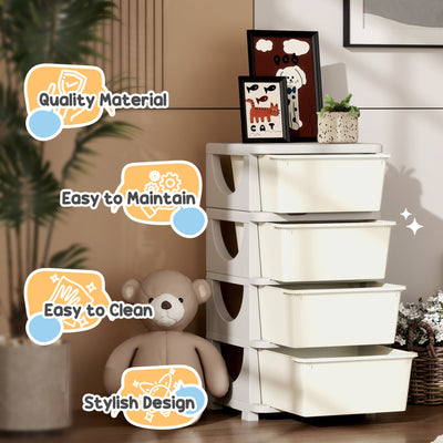 HOMCOM Four-Tier Kids Storage Boxes, with Four Drawers - White 
