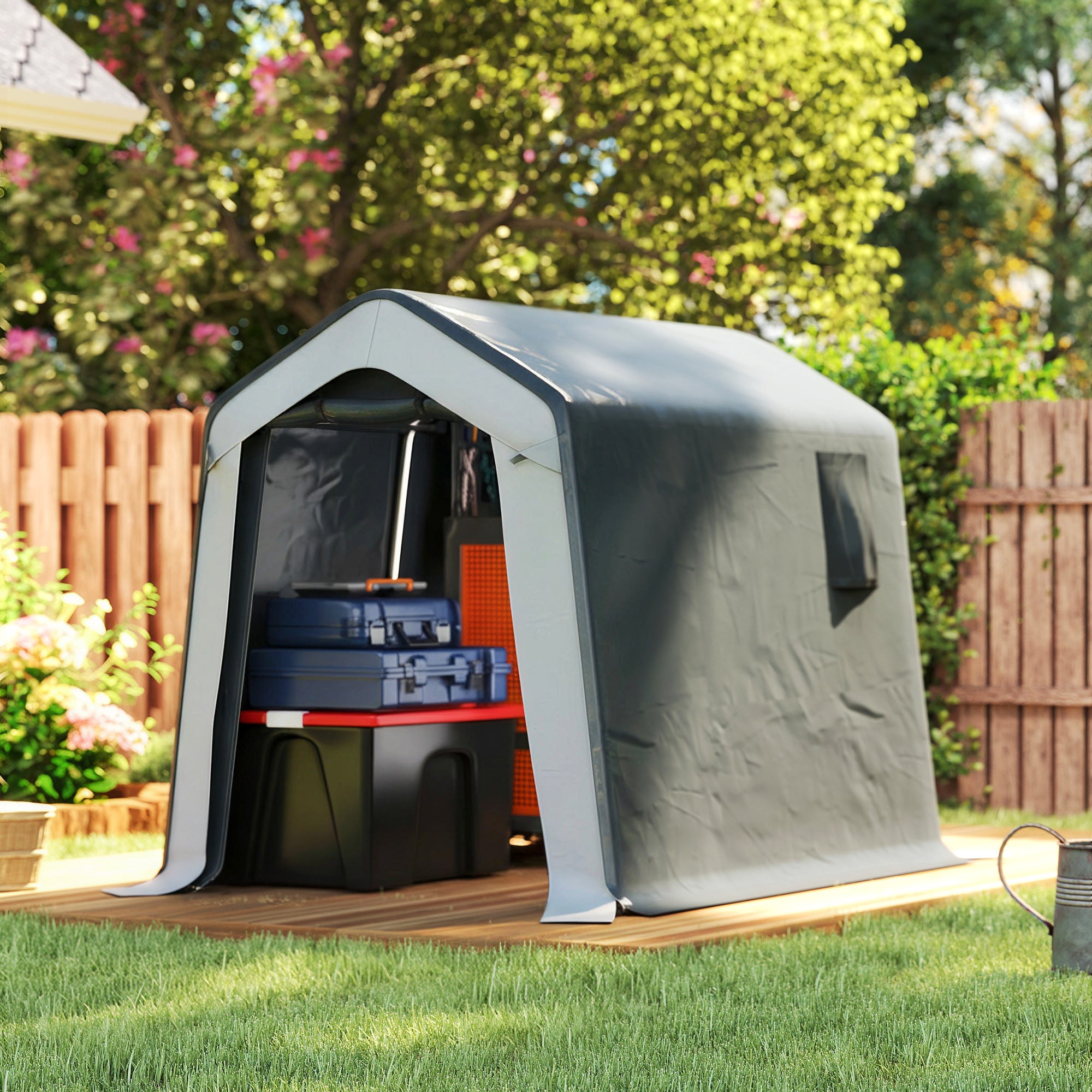 Outsunny 1.8 x 2.4m Garden Storage Shed Tent, Waterproof Portable Shed Shelter for Motorbike, Garden Tools, Bike Storage 