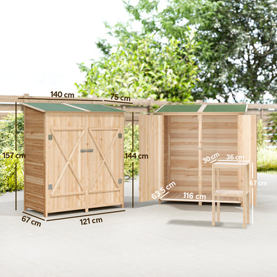 Outsunny 140 x 75 Fir Wood Garden Shed, with Asphalt Roof - Natural 