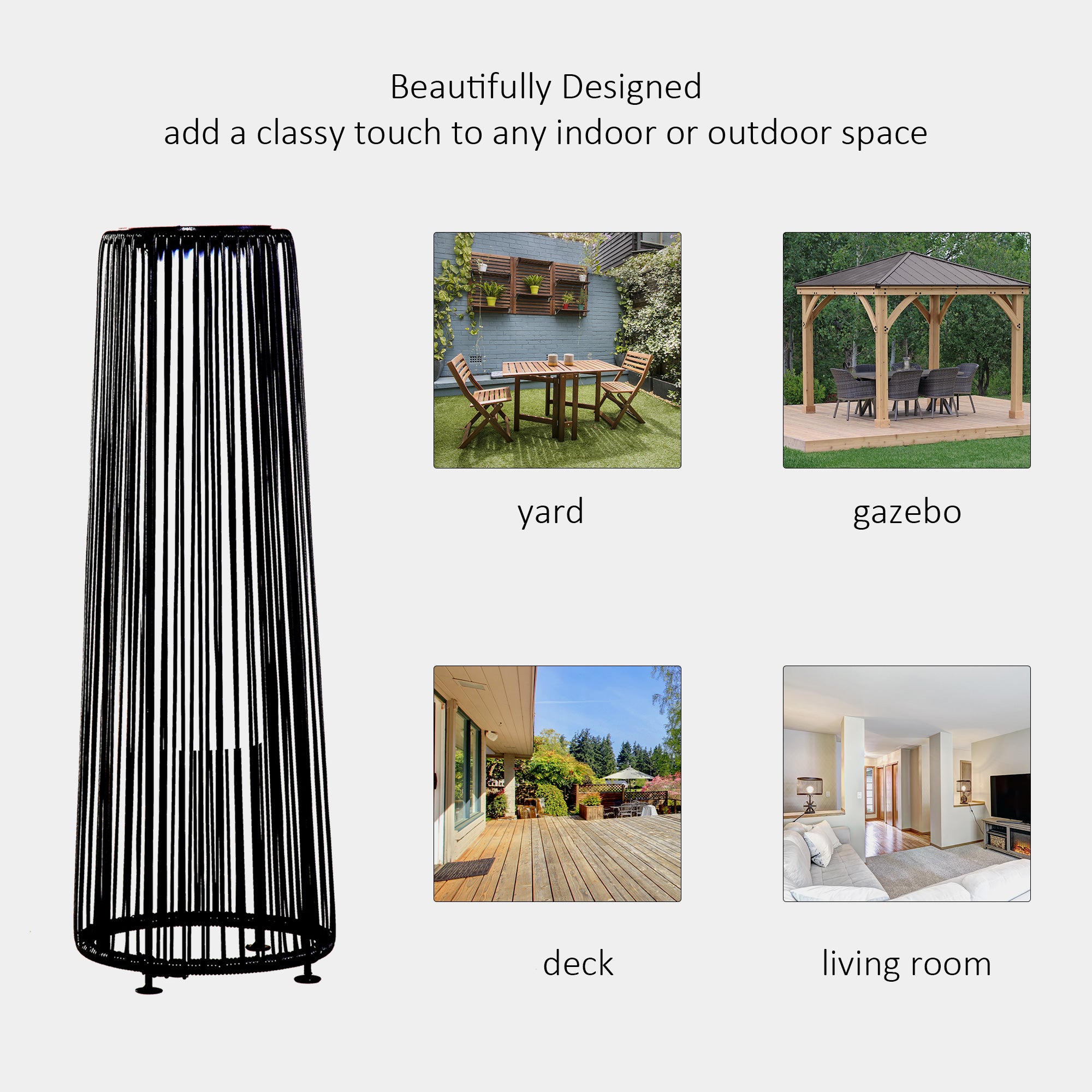 Outsunny Patio Garden Solar Powered Lights Woven Resin Wicker Lantern Auto On/Off 
