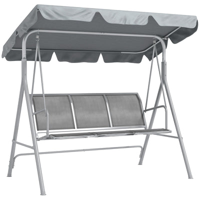 Outsunny Metal Garden Swing Chair, 3-Seater Swing Seat, Patio Hammock Bench Canopy Lounger, Light Grey 