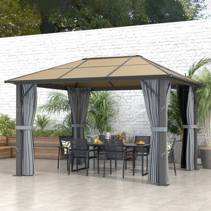 Outsunny 3 x 3.6m Garden Aluminium Gazebo Hardtop Roof Canopy Marquee Party Tent Patio with Mesh Curtains & Side Walls - Grey 
