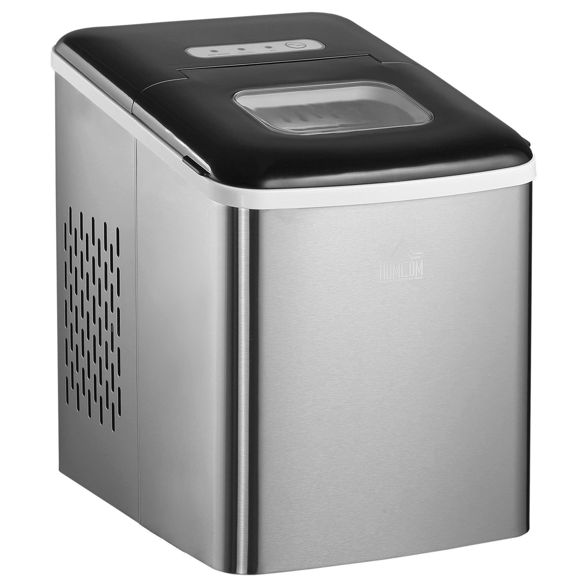 HOMCOM Ice Maker Machine, Counter Top Ice Cube Maker for Home, 9 Ice Cubes per 8 Minutes, 1.8L with Self Cleaning Function, Scoop and Basket Stainless Steel No Plumbing Required Black 