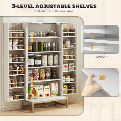 HOMCOM 119.5 cm Kitchen Cupboard, Freestanding Kitchen Cabinet with Double Doors, 5 Tiers, 12 Spice Racks, White 