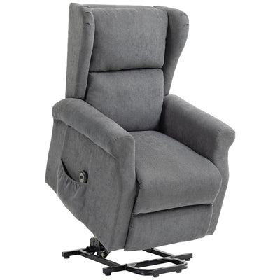 HOMCOM Power Lift Recliner Armchair, Electric Lift Chair for Elderly, Fabric Riser and Reclining Chair with Remote Control, Side Pockets, Extended Footrest, for Living Room, Charcoal Grey 
