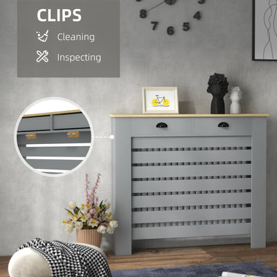 HOMCOM 95.5H x 111Wcm Radiator Cover, with Drawer - Grey 