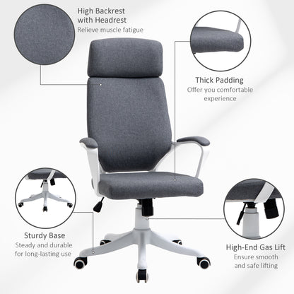 Vinsetto Office Chair, Ergonomic Desk Chair, High Back Study Chair with Headrest and Lumbar Back Support, Adjustable Height for Home and Work, Grey 