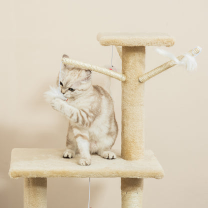 PawHut Cat Tree for Indoor Cats 135cm Kitten Tower Scratching Post Kitty Scratcher Climbing Tower with Ladder, Beige 