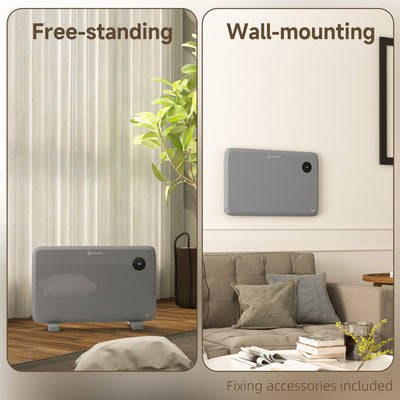 HOMCOM 1200W Electric Convector Heater, Freestanding or Wall Mounted, Space Heater with Adjustable Thermostat, Timer, Grey 