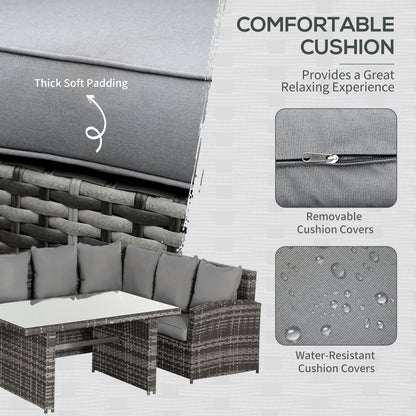 Outsunny 3 PCS PE Rattan Corner Dining Set Outdoor Garden Patio Sofa Table Furniture Set w/ Cushions Grey 