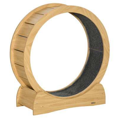 PawHut 30" Wooden Cat Running Wheel with Brake, Natural Wood Finish 