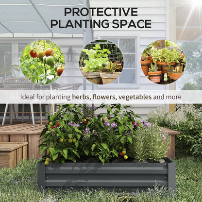 Outsunny Set of 2 291L Raised Garden Bed, Elevated Galvanised Planter Box for Flowers, Herbs, 100x100x30cm, Dark Grey 