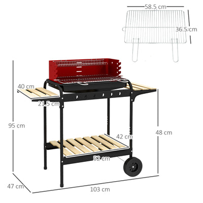 Outsunny Charcoal BBQ, with Five Position Grill Grate - Red 