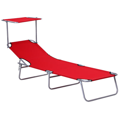 Outsunny Folding Sun Lounger, Lounge Chairs Reclining Sleeping Bed with Adjustable Sun Shade Awning for Beach, Patio 