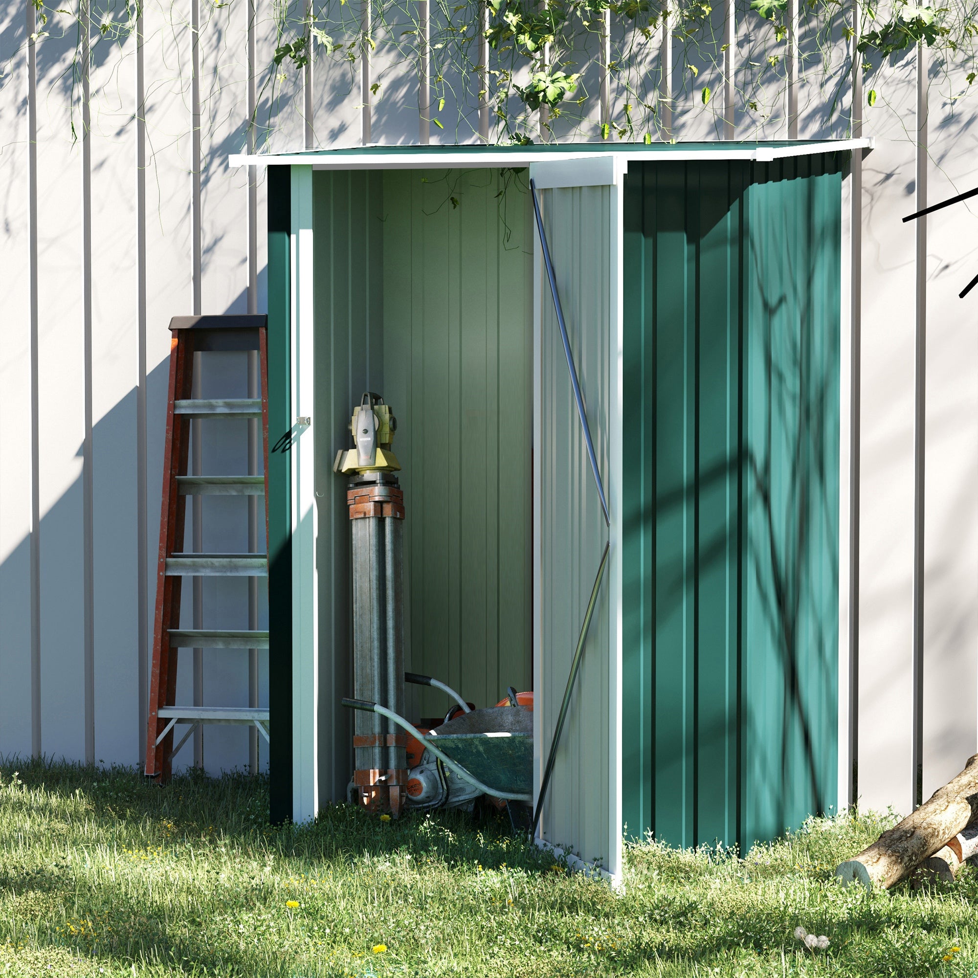 Outsunny 5ft x 3ft Metal Garden Storage Shed, Outdoor Tool Shed with Sloped Roof, Lockable Door for Tools, Equipment, Green 