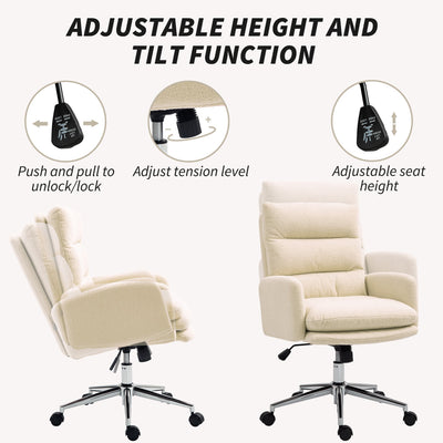 HOMCOM 91-99cm Sherpa Fleece Office Chair - Cream White 