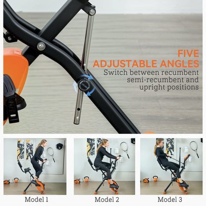 SPORTNOW 5-In-1 Folding Exercise Bike with Arm Workout Bands, Quiet 8-Level Magnetic Resistance Foldable Exercise Bike with LCD, Tablet Holder, Hand Pulse Sensor for Home Use Indoor Cycling, Orange 