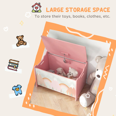 ZONEKIZ Toy Box, Kids Storage Chest, with Lid, Safety Hinge - Pink 