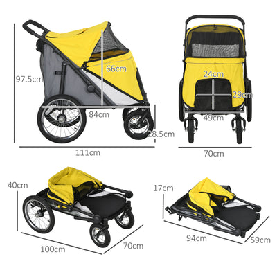 PawHut Foldable Pet Stroller, with Washable Cushion, Storage Bags, Safety Leash, for Medium, Large Dogs, Cats - Yellow 