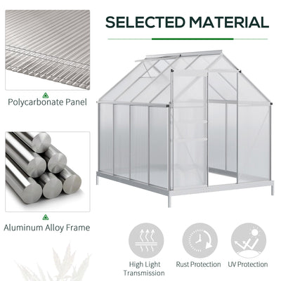 Outsunny 190 x 253 cm Walk-In Polycarbonate Greenhouse - Silver-Tone 