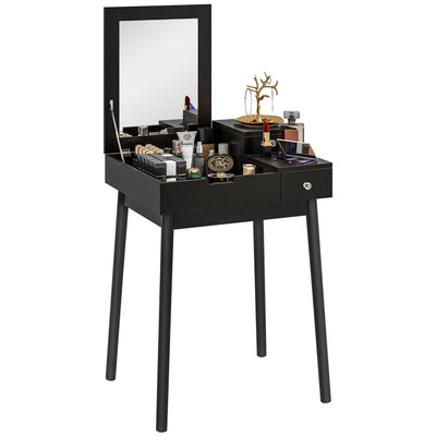 HOMCOM Dressing Table with Flip-up Mirror, Makeup Desk with 2 Drawers, Vanity Table Writing Desk for Bedroom Living Room, Black 