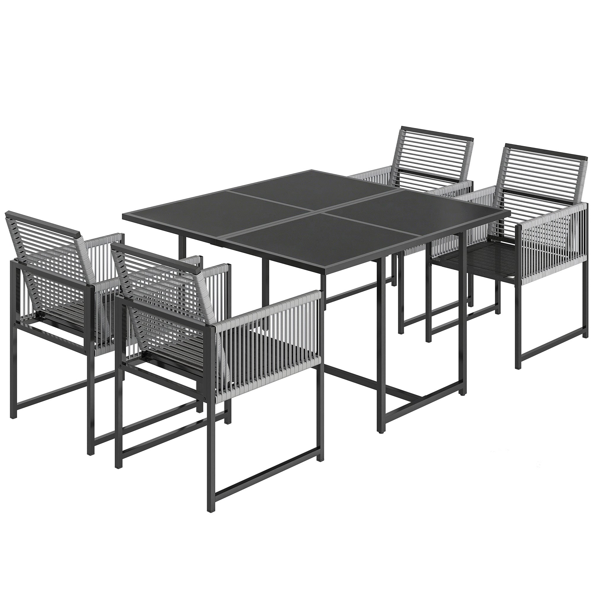 Outsunny 5 Pieces Garden Dining Set, Outdoor Patio Cube Set, 4 Seater Outdoor Table and Chairs with Foldable Backrest, Light Grey 