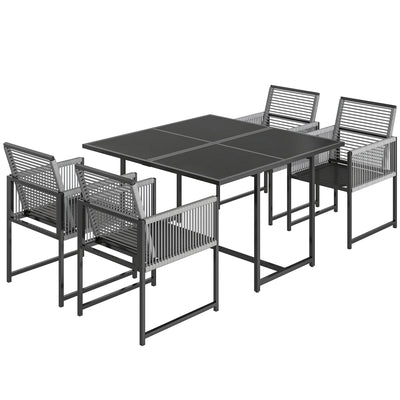 Outsunny 5 Pieces Garden Dining Set, Outdoor Patio Cube Set, 4 Seater Outdoor Table and Chairs with Foldable Backrest, Light Grey 