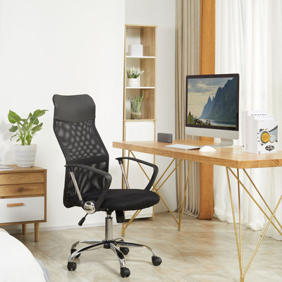 HOMCOM Ergonomic Office Chair Mesh Chair with Adjustable Height Tilt Function Black 