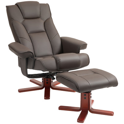 HOMCOM Faux Leather Manual Recliner and Footstool Set - Brown 