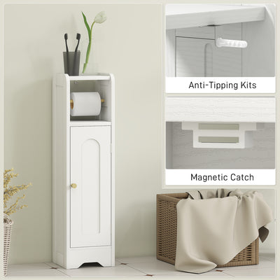 HOMCOM Small Bathroom Storage Cabinet with Toilet Roll Holder - White 