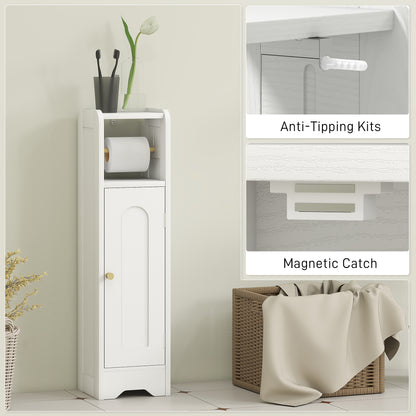HOMCOM Small Bathroom Storage Cabinet with Toilet Roll Holder - White