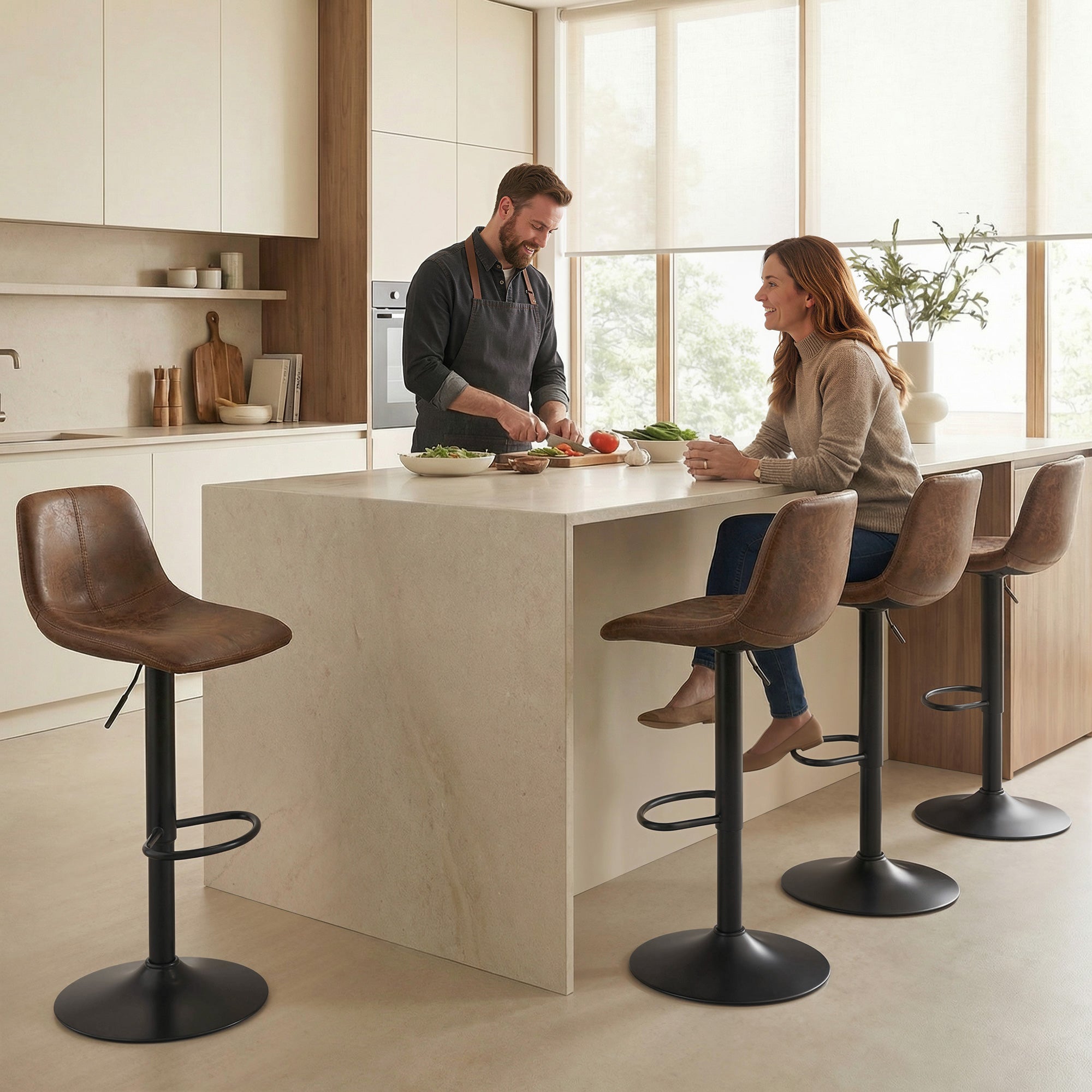 HOMCOM Bar Stools Set of 2, Modern Swivel Barstools with Footrest for Kitchen Island and Dining Room, Brown 